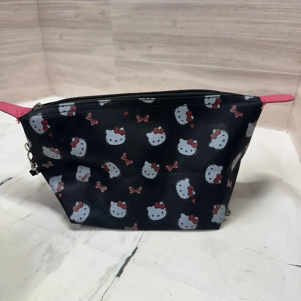 Black Hello Kitty Wristlet Style Bag Waterproof Material Makeup